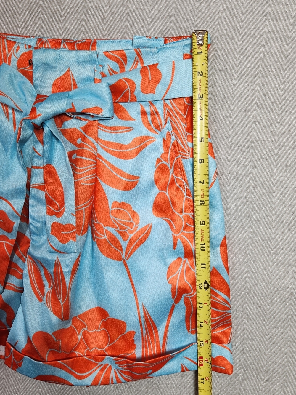 Womens Tank Top & High Waist Floral Tie Shorts in Coral & Sky Blue Size L - Picture 6 of 13